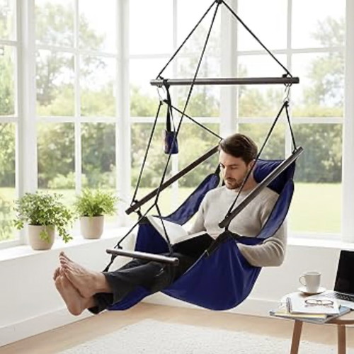 Sky chair space chair used hanging chair with wooden supports and footrest