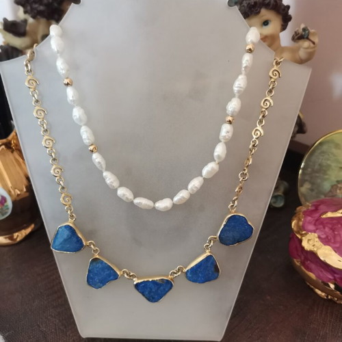 Handmade 925 Silver Necklace with Natural Lapis Lazuli, like new