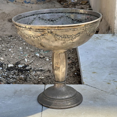 Vintage Silver-Plated Cup Fruit Bowl used with Embossed Floral Decoration