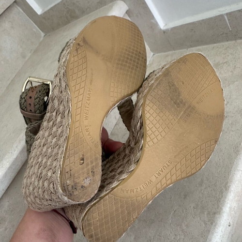 Stuart Weitzman Πέδιλα Πλατφόρμες Khaki Crochet Alex με δέσιμο στον αστράγαλο σαν καινούργιο