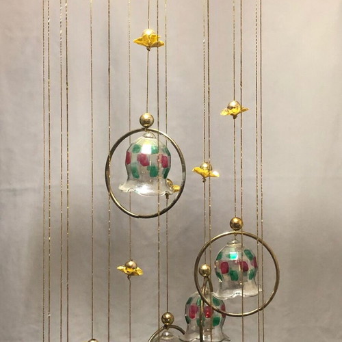 Glass wind chime used with gilded rings and mounting bracket