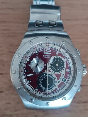 Swatch Irony The Chrono Combination Red YOS427G watch like new