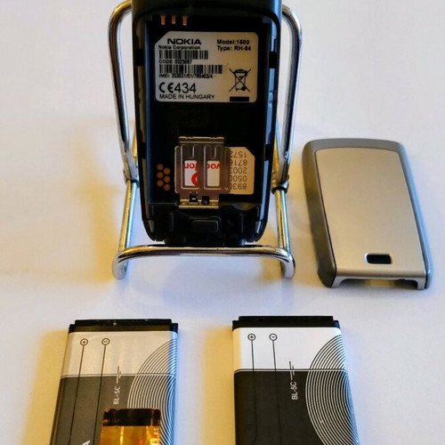 Nokia 1600 used mobile phone silver with two batteries