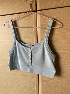 Crop Top Zara large used, blue turquoise with decorative buttons