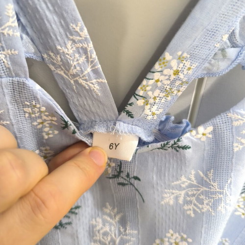 Girls' dress with ruffles and white flowers size 6, like new, turquoise