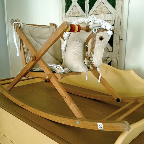 Vintage Wooden Rocking Horse with Safety Seat used for Babies and Toddlers