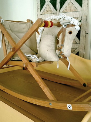 Vintage Wooden Rocking Horse with Safety Seat used for Babies and Toddlers
