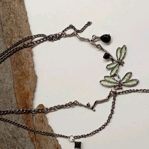 Women's necklace dragonflies gun black plated gothic new