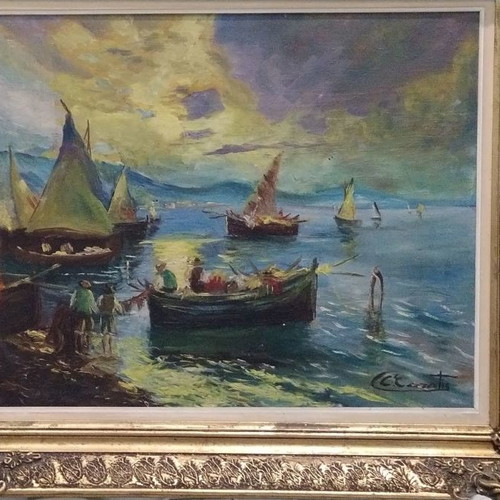 Carlo Casati Seascape Painting like new with Handmade Frame