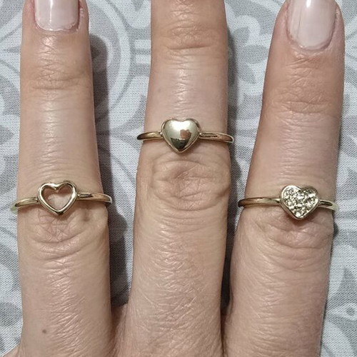 Set of 3 heart rings like new, gold color