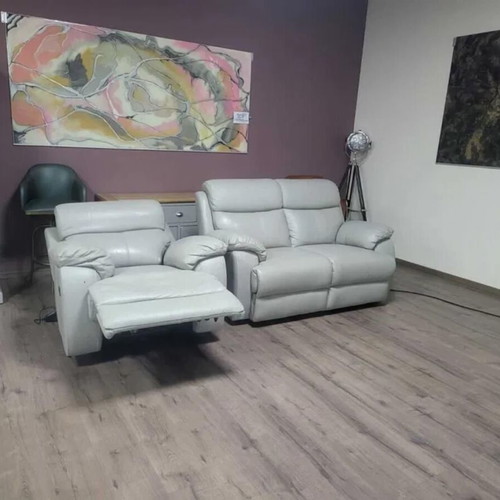 Gray leather sofa and armchair set Grayson new with relaxing mechanism