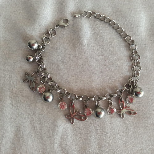 Silver shiny bracelet with butterflies and rhinestones like new