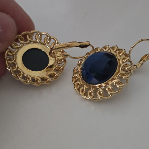 Vintage earrings used, steel with blue stone and gold plating