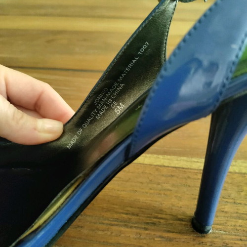 Nine West Πέδιλα σαν καινούργια, μπλε λούστρίνι, τακούνι 9 cm, μέγεθος 35