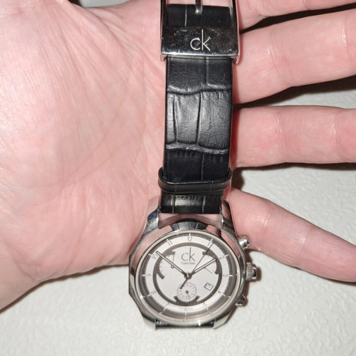 Calvin Klein men's wristwatch, black leather strap