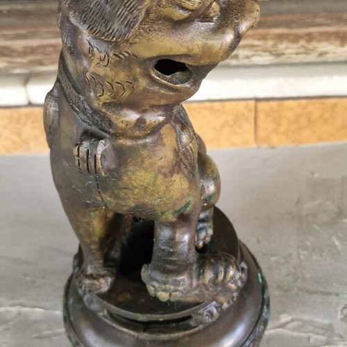 Vintage bronze decorative Foo Dog statue used with patina