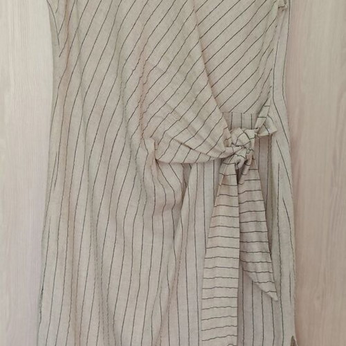 Beige sleeveless midi dress with black stripes, Prive Revaux