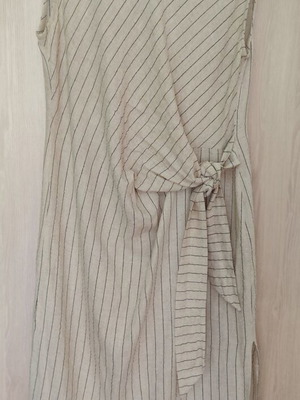 Beige sleeveless midi dress with black stripes, Prive Revaux
