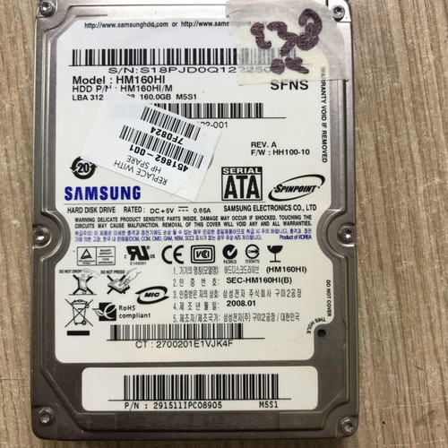 Samsung Laptop Hard Drive SATA 2.5" 160GB HM160HI used