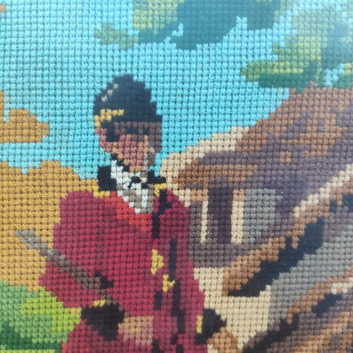 Embroidered panel English hunting scene like new 1.20x1