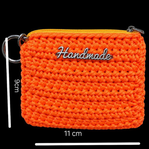 Handmade knitted wallet, orange