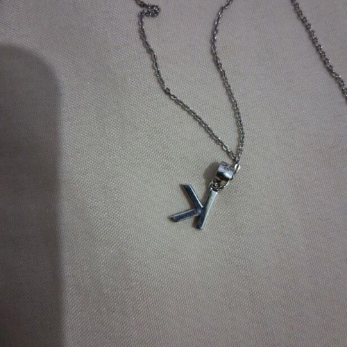 Necklace with letter K new, silver and gray