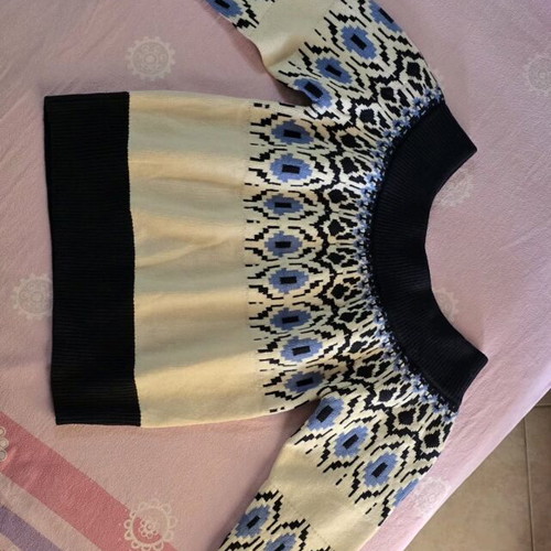 Wool cashmere pullover new, white and blue, size L-XL