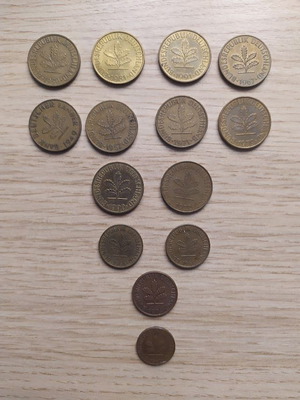 Монети Pfennig употребявани, комплект от 14, Германия 1949-1991