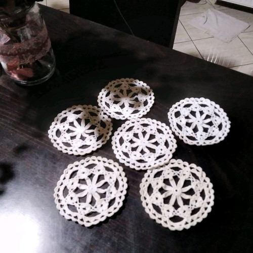 Handmade knitted coasters set of 6, new with butterfly lace