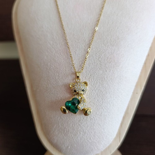 Teddy bear necklace like new, stainless steel with zircon