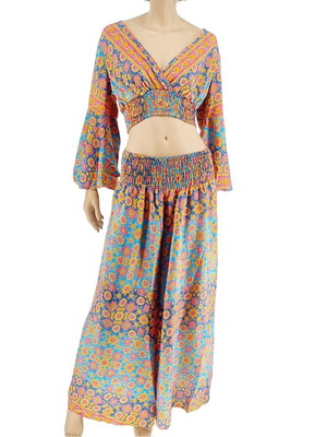 Set of 2 silk palazzo pants and top new, multicolor, one size