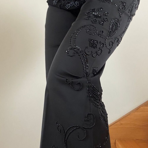 Warehouse black satin evening pants with embroidery and strass like new