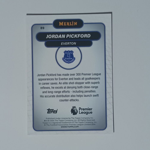 Jordan Pickford Topps Merlin 2026 Premier League card mint condition