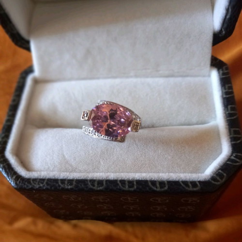 Galerie Tsangarakis sterling silver 925 platinum plated ring with pink zircon