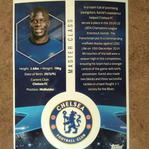 Master Class Card N'Golo Kanté Chelsea UEFA Champions League 2020-2021 new
