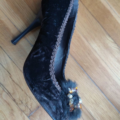 Tsakiris Mallas velvet peep toe heels like new, brown, size 36