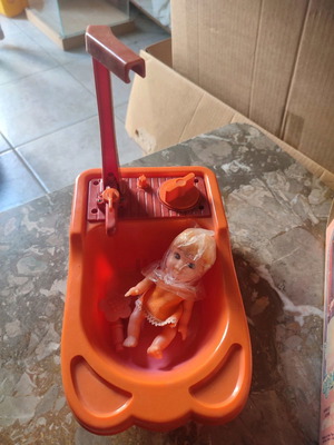 Baby doll with Playwell bathtub used vintage toy