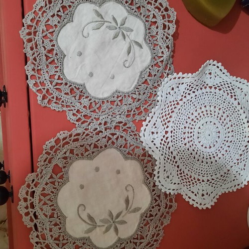 Small handmade crochet doilies, set