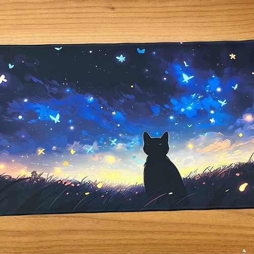 Large Mousepad Black Cat new, Starry Sky 600×300 mm
