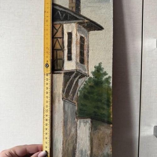 Vintage Naousa Paintings set used, industrial folk art on wood