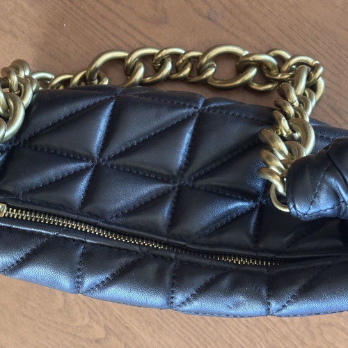 Zara Shoulder Bag New, Genuine Sheepskin Leather, Black, Chain Strap
