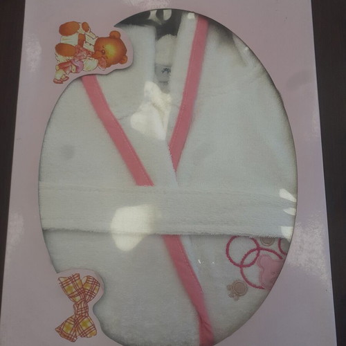 Children's bathrobe RYTHMOS new, hooded, white with pink trim