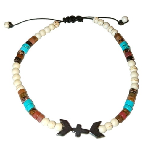 Handmade bracelet with rhodonite, turquoise, chaoite, hematite gemstones new