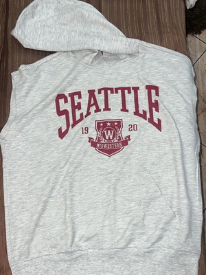 Sleeveless Hoodie New, Gray and Red, Size S