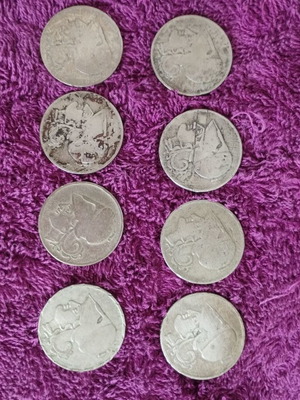Collectible coins used 1926, 1 Drachma and 8 of 2 Drachmas