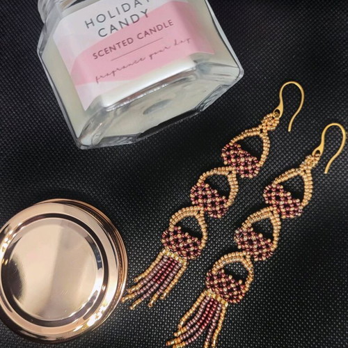 Handmade fringe earrings Miyuki red and gold, new