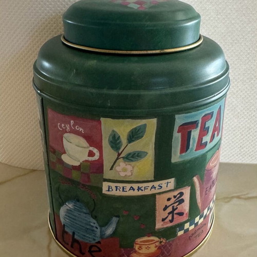 Tea storage tin used, colorful