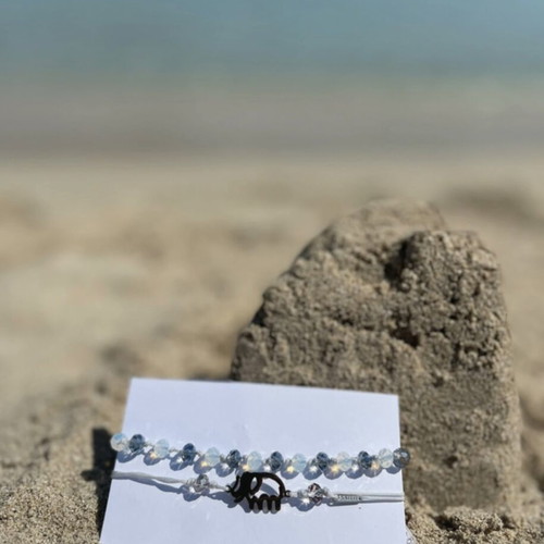 Set of 2 handmade bracelets with steel element and crystal beads