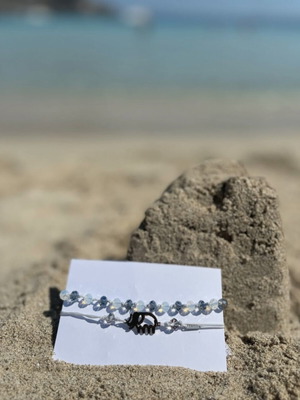 Set of 2 handmade bracelets with steel element and crystal beads