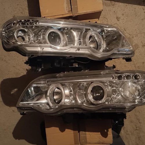BMW X5 front headlights 2002-2005 used, aftermarket angel eye